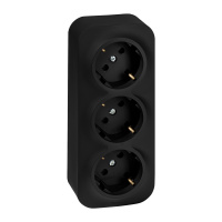 Розеточный блок тройной (розетка тройная) с       заземлением -Legrand Quteo - с предварительным    подключением со шторками IP20 16А 250В винтовые   зажимы накладной монтаж - чёрный матовый 782473