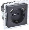 BRITE Розетка 1 пост с заземлением с защитными шторками 16А с USB A+A 5В 3.1А РЮш10-2-БрГ графит IEK BR-R14-16-U21-D31-K53