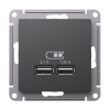 ATLASDESIGN USB РОЗЕТКА A+A, 5В/2.1 А, 2х5В/1.05 А, механизм, БАЗАЛЬТ Systeme Electric ATN001433