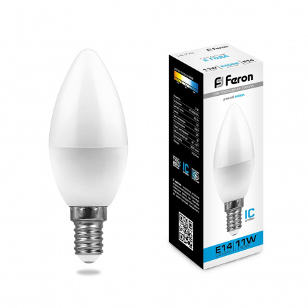 Лампа светодиодная LED 11вт E14 дневной матовая свеча FERON LB-770 25943