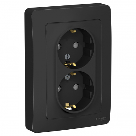 BLANCA скрытой установки розетка двойная с заземлением со шторками, 16А, 250В, антрацит Systeme Electric BLNRS001126