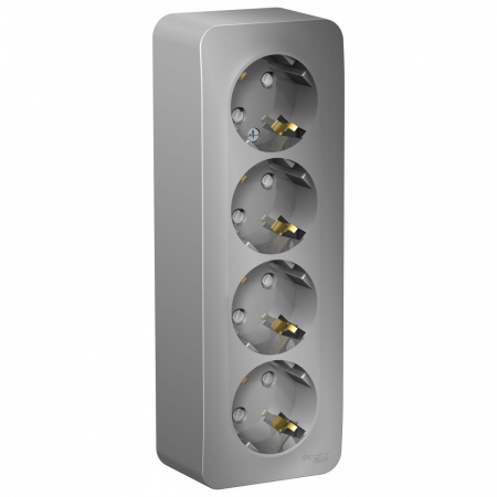 Розетка BLANCA наружная 4-я с заземлением со шторками с изоляционной пластиной 16А 250В алюминий Systeme Electric BLNRA011413