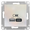 РОЗЕТКА USB ATLASDESIGN A+С, 5В/2.4А. 2х5В/1.2А. механизм, ЖЕМЧУГ Systeme Electric ATN000439