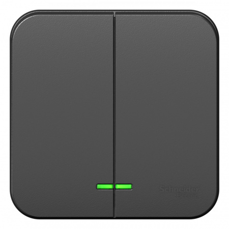 Выключатель BLANCA двухклавишный наружный (схема 5) с подсветкой и изоляционной пластиной 10а 250b антрацит Systeme Electric BLNVA105116