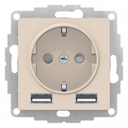 РОЗЕТКА ATLASDESIGN 16А c 2 USB A+A, 5В/2.4А. 2х5В/1.2А. механизм, БЕЖЕВЫЙ Systeme Electric ATN000230