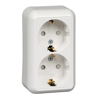 ПРИМА Розетка двойная наружная белая с заземлением и шторками 16А 250В Systeme Electric RA16-214-B