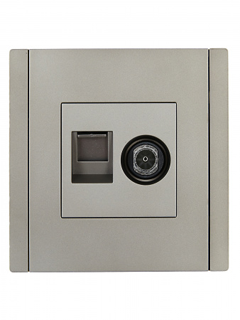 FORTE&PIANO Розетка двойная TV+RJ45 кат.5E FP536 сталь IEK FP-AK20-1-K46