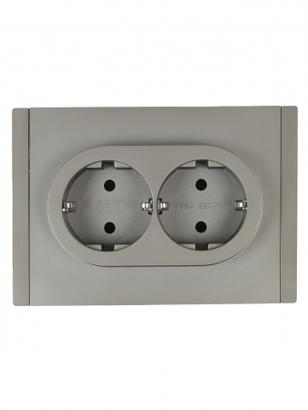FORTE&PIANO Розетка 2-местная с заземлением без защитных шторок безвинтовое крепление 16А FP524 сталь IEK FP-R21-16-1-K46