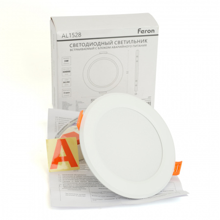 Светильник светодиодный ДВО-9w 4000К 720Лм с БАП 3ч. в пластиковом корпусе белый Feron FERON AL1528 48983