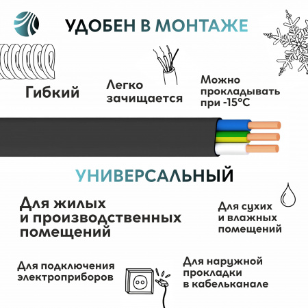 Кабель силовой ВВГнг(А)-LSLTx 3х1.5пл ТРТС Ореол 00000057875 