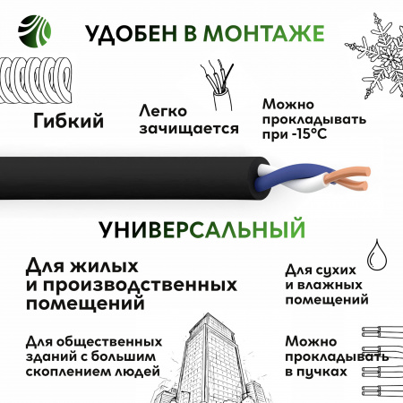 Кабель силовой ВВГнг(А)-LSLTx 2х1.5 ТРТС Ореол 00000061060 