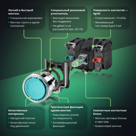Лампа сигнальная в сборе модульная 22 мм зеленая 230-240В АС Systeme Electric SB4BVM3