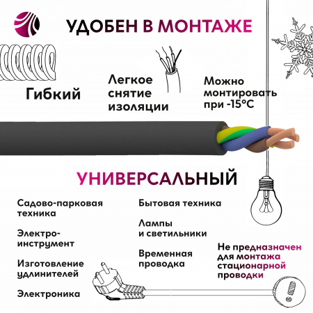 Провод ПВС 3х2.5 черный ТРТС Ореол 00000057457 