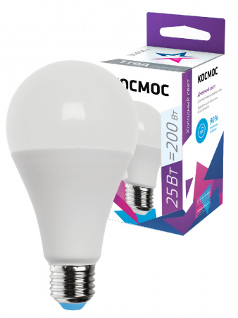 LkecLED25wA65E2765 Лампа светодиодная LED 25Вт 220В E27 D65х130 6500К холодный A65 Космос 