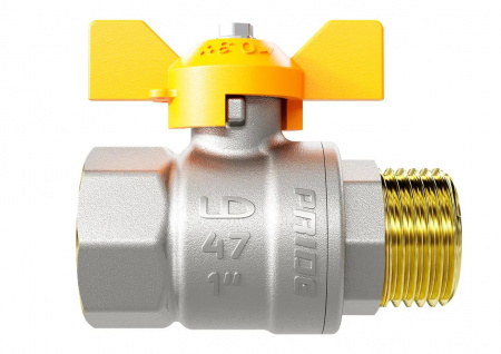 LD Pride 47.15.В-Н.Б GAS Кран шаровый латунный никелированный 11б27п Ду15 Ру40 (1/2') ВР/НР бабочка GAS LD Pride  LD 47.352.15