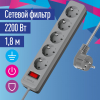 Сетевой фильтр ПВС КОСМОС  3х0.75 серый 1.8м с выключателем Космос FKsm1.8m-5g(G)