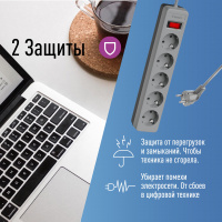 Сетевой фильтр ПВС КОСМОС  3х0.75 серый 1.8м с выключателем Космос FKsm1.8m-5g(G)