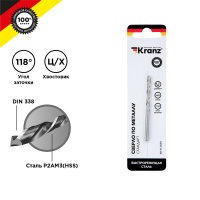 Сверло по металлу 4.2х75х43 мм HSS DIN 338 Kranz KR-91-0559