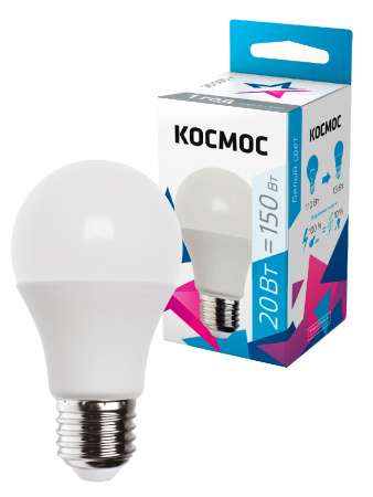 LkecLED20wA60E2745 Лампа светодиодная LED 20Вт 220В Е27 D60х118 белыйA60 Космос 