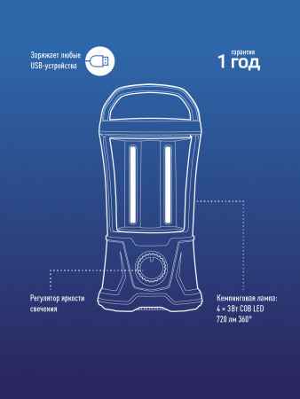 Фонарь кемпинговый аккумуляторный , 4х3W COB LED, аккум. 4V 2Ah, 720Lm, 13 часов, Космос KOSAc6011LED