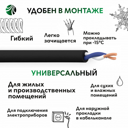 Кабель силовой ВВГнг-LS 2х2.5(А) ТРТС Ореол 00000058558 