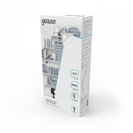 GT0011 Светильник настольный под лампу E27 х60 Вт 220-240В IP20 480х165 мм белый струбцина GTL GAUSS 