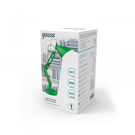 Светильник настольный под лампу E27 х60 Вт 220-240В IP20 300х150 мм Зеленый струбцина GTL GAUSS GT0033