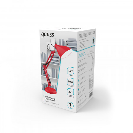 Светильник настольный под лампу E27 х60 Вт 220-240В IP20 300х150 мм Красный струбцина GTL Gauss GAUSS GT0034
