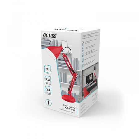 Светильник настольный под лампу E27 х60 Вт 220-240В IP20 300х150 мм Красный струбцина GTL Gauss GAUSS GT0034
