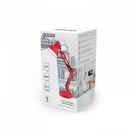 Светильник настольный под лампу E27 х60 Вт 220-240В IP20 300х150 мм Красный струбцина GTL Gauss GAUSS GT0024