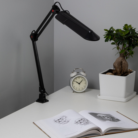 Светильник настольный с лампой PL на струбцине черный NL-201-G23-11W-BK ЭРА C0041456