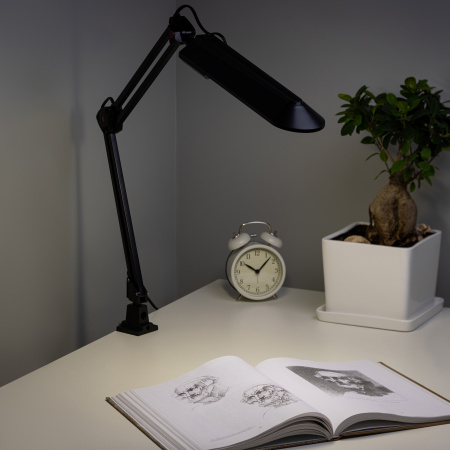 Светильник настольный с лампой PL на струбцине черный NL-201-G23-11W-BK ЭРА C0041456