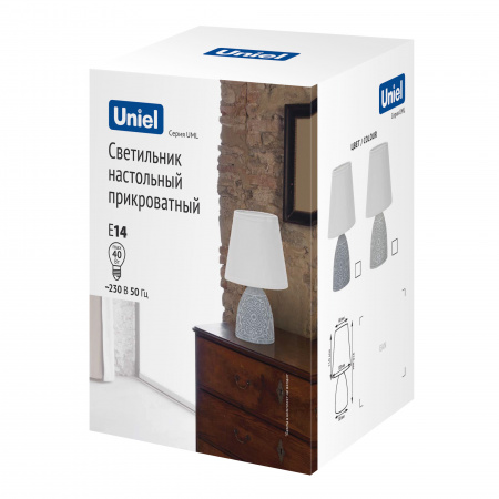 UL-00010751 Светильник настольный декоративный под лампу Е14 40W Механический выключатель UML-B301 E14 LIGHT GREY Светло-серый Uniel 
