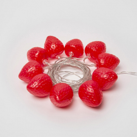 Гирлянда светодиодная на батарейках 2AA (не в/к) Клубника 4м 10 светодиодов Красный свет Провод прозрачный ULD-S0400-010/STB/2AA RED IP20 STRAWBERRY Uniel UL-00003394