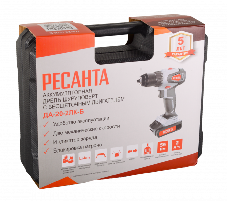 75/14/10 Дрель-шуруповерт аккумуляторная ДА-20-2ЛК-Б (2.0 А/ч) Ресанта 
