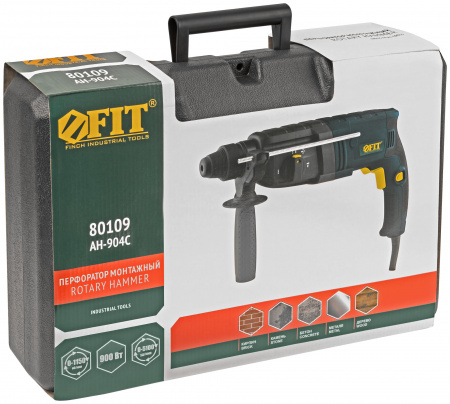 Перфоратор монтажный 900Вт, 0-1150 об/мин, 0-5100 уд/мин, 3.3 Дж, 3 режима, SDS-Plus FIT 80109