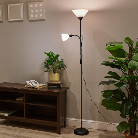 Торшер UML-T520 E27+E14 BLACK/WHITE напольный под лампу Е27 и Е14 2х60W черный/белый Uniel UL-00010194