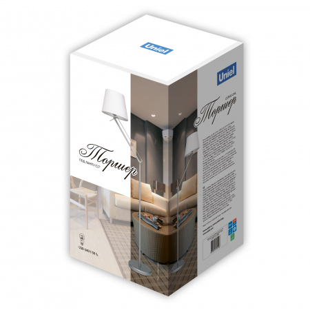 Торшер UML-T500 E27 SILVER/WHITE напольный под лампу Е27 60W с регулировкой наклона Серебристый/Белый ТМ Uniel UL-00010181