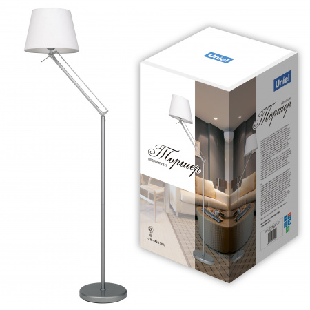 Торшер UML-T500 E27 SILVER/WHITE напольный под лампу Е27 60W с регулировкой наклона Серебристый/Белый ТМ Uniel UL-00010181