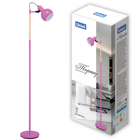 UL-00010184 Торшер UML-T702 E14 PINK напольный под лампу Е14 60W с регулировкой наклона Механический выключатель Розовый ТМ Uniel 