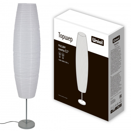 Торшер UML-T410 2хE27 WHITE напольный под две лампы Е27 2х60W Механический выключатель белый Uniel UL-00010192