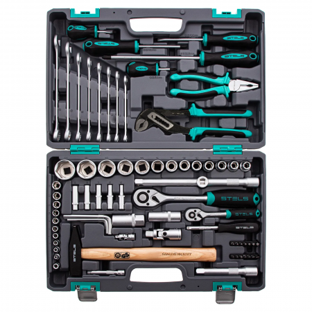 14104 Набор инструментов, 1/2, 1/4, CrV, пластиковый кейс 76 предметов STELS 