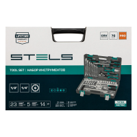 Набор инструментов, 1/2, 1/4, CrV, пластиковый кейс 76 предметов STELS 14104
