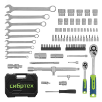 Набор инструментов, 1/2, 1/4, пластиковый кейс, 82 предмета СИБРТЕХ 13391