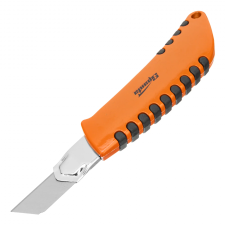 78982 Нож, 18 мм выдвижное лезвие металлическая направляющая, метал. двухкомпонентный корпус Sparta 