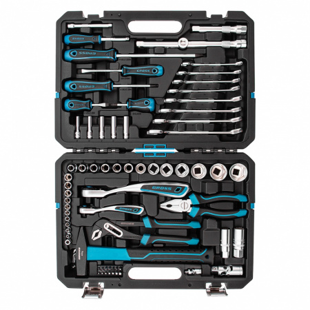 Набор инструментов, 1/4, 1/2, CrV, 120 зубьев, 76 предметов GROSS 14156