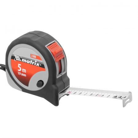 Рулетка Continuous fixation, 5 м х 19 мм, двухкомпонентный корпус, плавная фиксация Matrix 31088