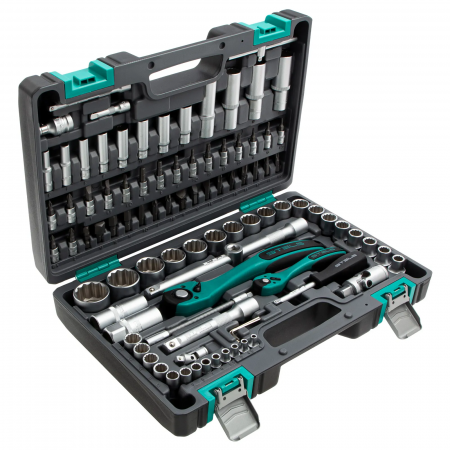 14118 Набор инструментов 1/2, 1/4, CrV, 12 гранные головки, пластиковый кейс, 94 предмета STELS 