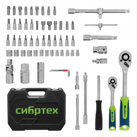 Набор инструментов, 1/2, 1/4, пластиковый кейс, 94 предмета СИБРТЕХ 13388