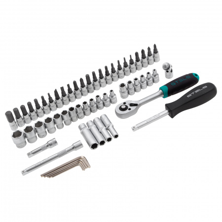 14101 Набор инструментов, 1/4, CrV, пластиковый кейс 57 предметов STELS 